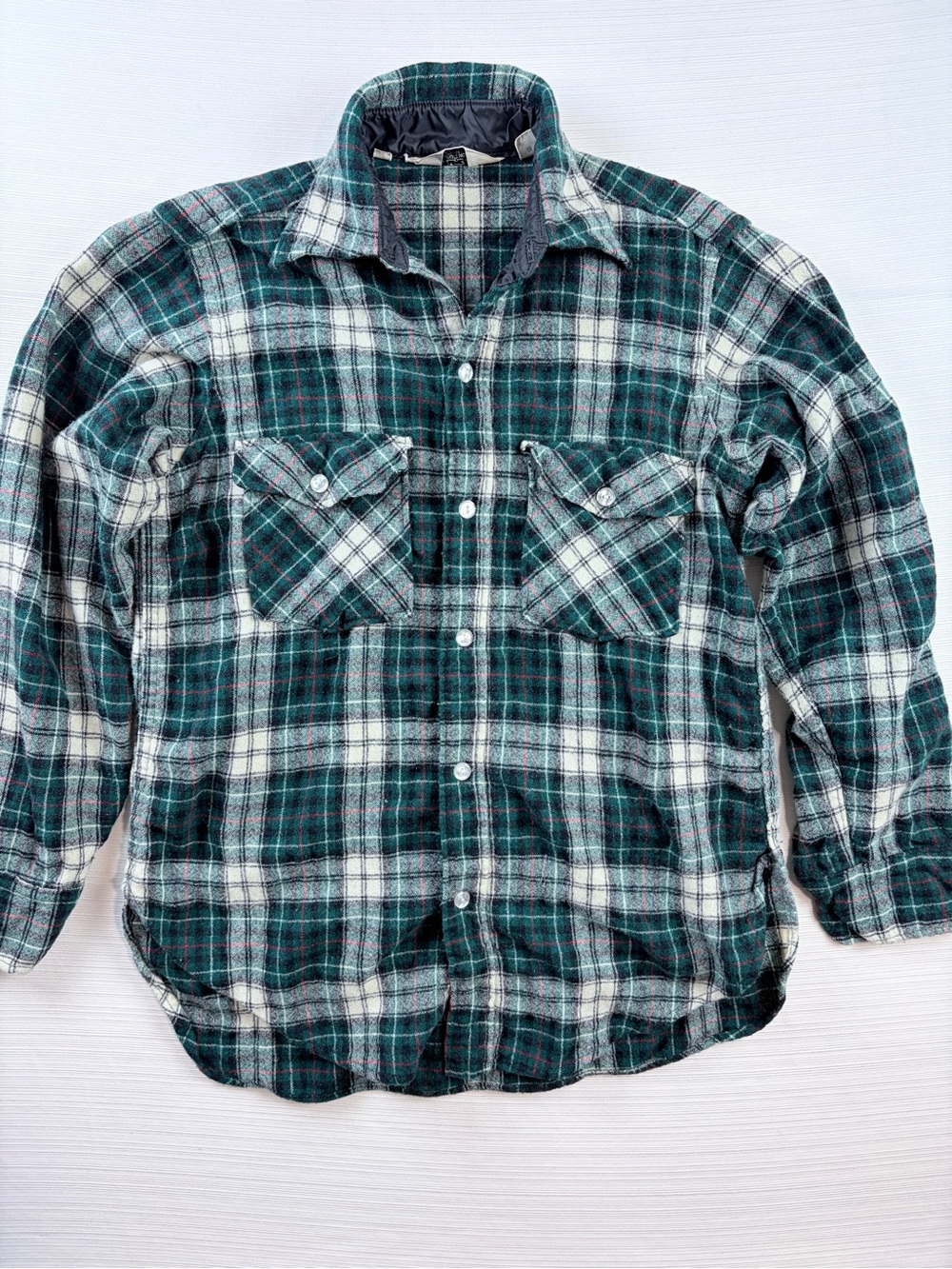 Woolrich Green and White Plaid Button-Down Shirt